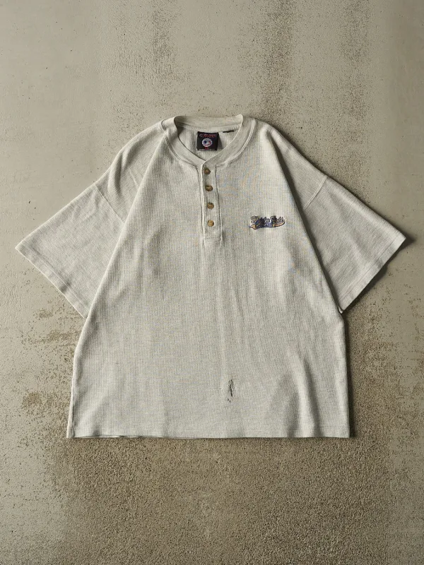 Vintage 97' Grey Wrigley Field Chicago Quarter Button Textured Tee (XL) made by Rebalance Vintage