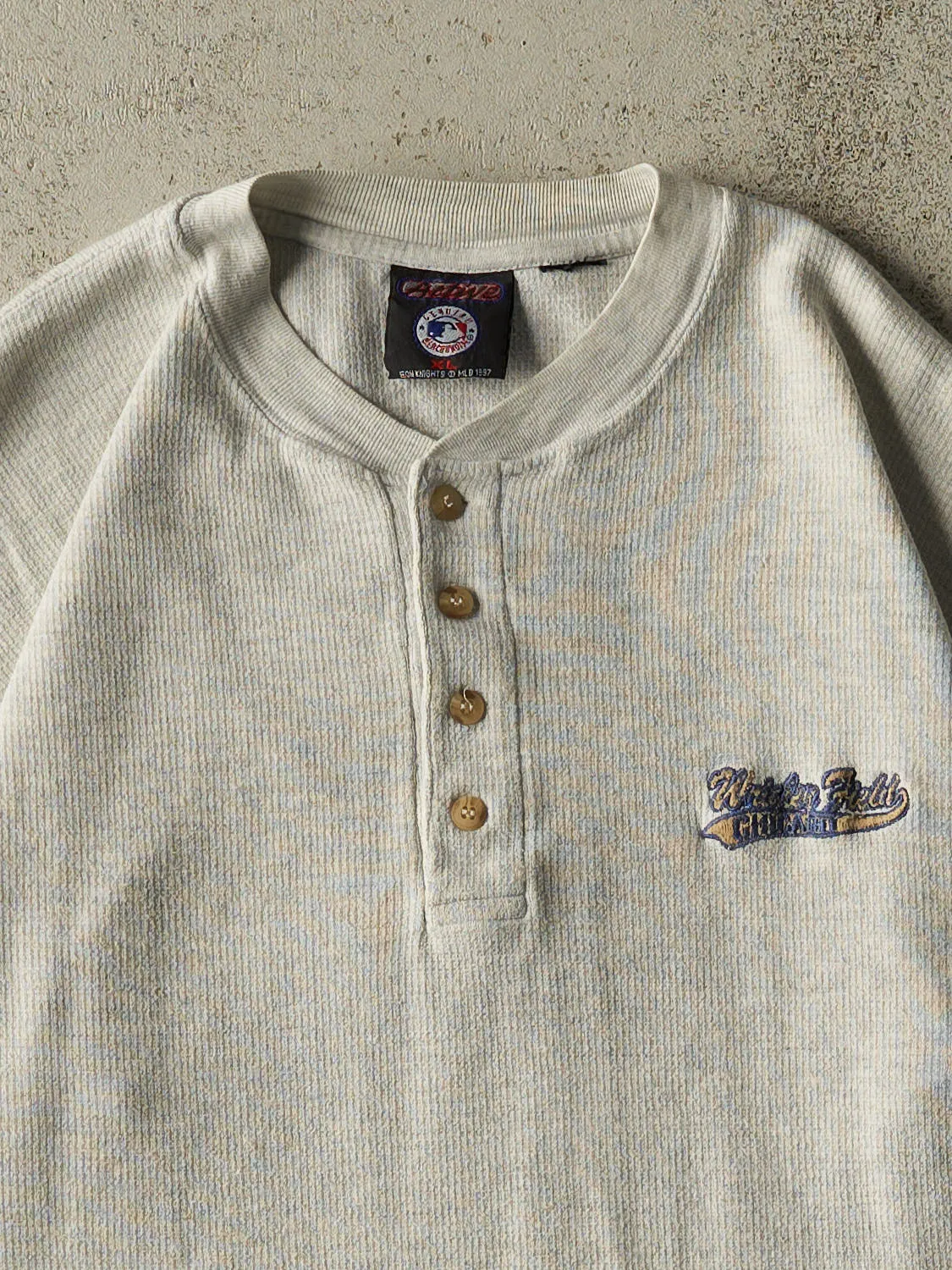 Vintage 97' Grey Wrigley Field Chicago Quarter Button Textured Tee (XL) sold by Rebalance Vintage product image thumbnail 2