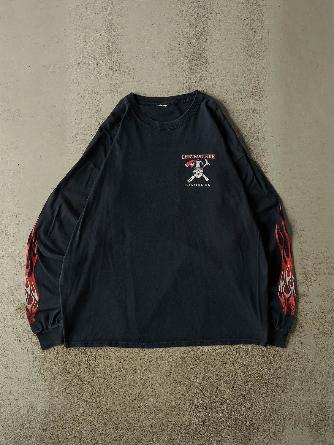Vintage Y2K Faded Black Chevron Fire Rescue Flame Long Sleeve (XL/XXL) sold by Rebalance Vintage