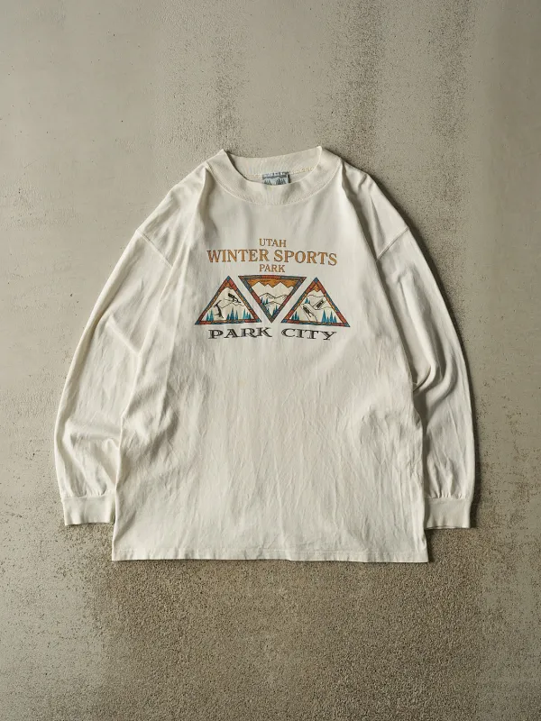 Vintage 90s White Utah Park City Winter Sports Long Sleeve (XL) made by Rebalance Vintage
