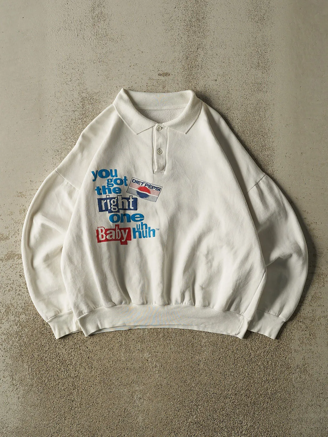 Vintage 91' White Diet Pepsi Quarter Button Sweater Crewneck (S/M) sold by Rebalance Vintage