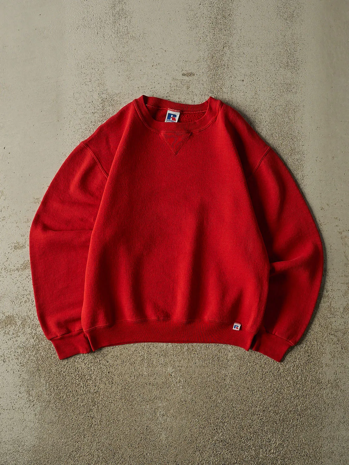 Vintage 90s Red Russell Athletic Blank Crewneck (S/M) sold by Rebalance Vintage