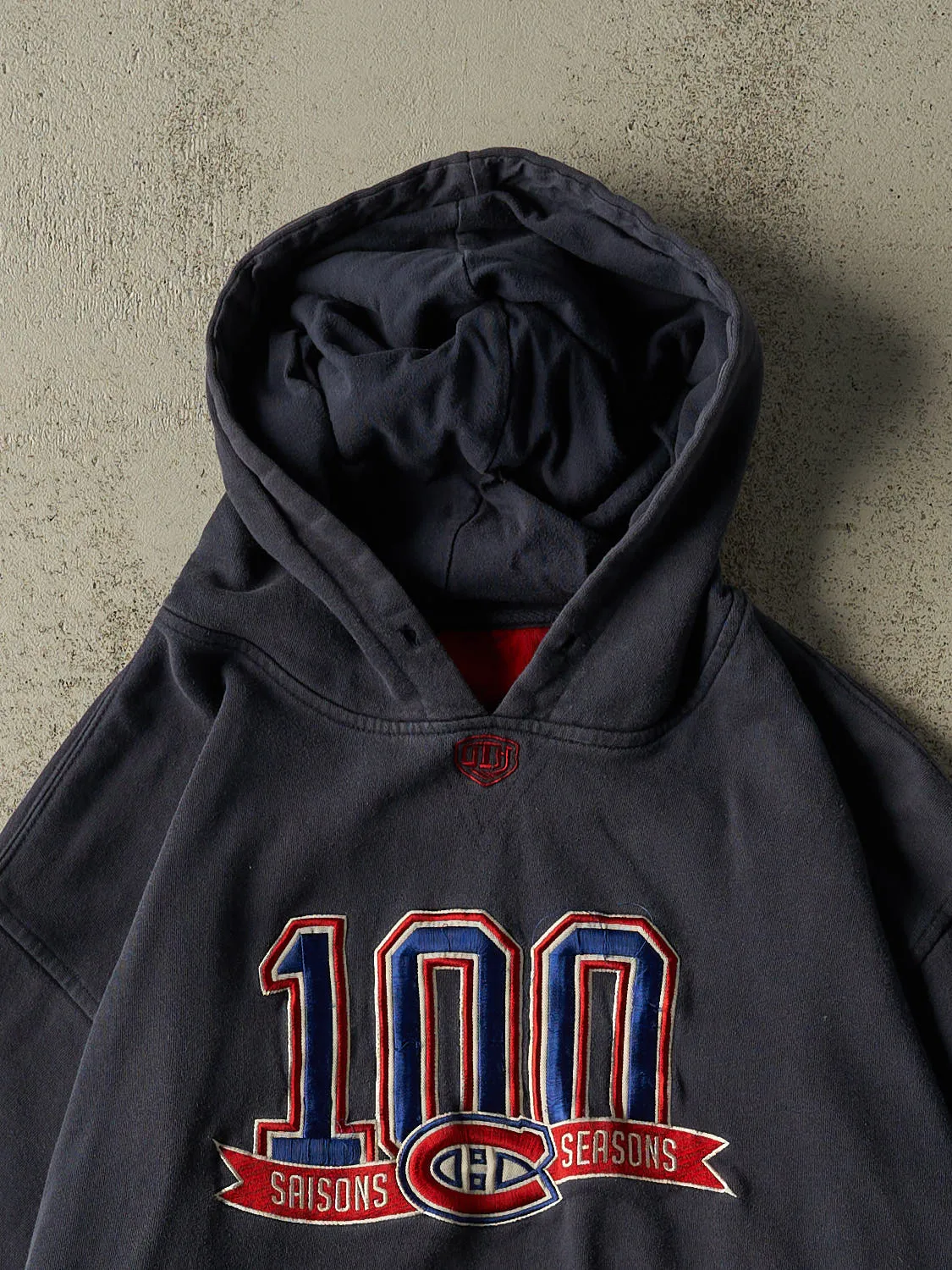 Vintage Y2K Navy Blue Montreal Canadiens 100th Season Embroidered Hoodie (XL) sold by Rebalance Vintage product image thumbnail 2