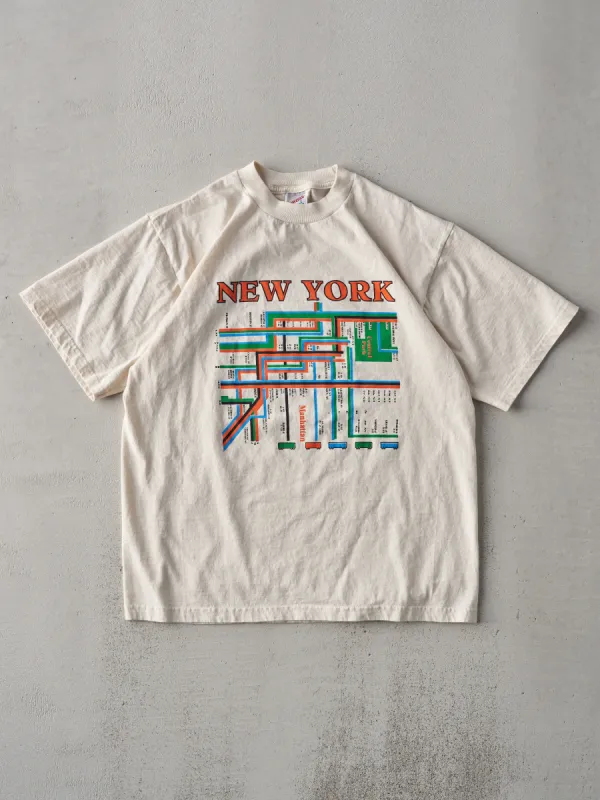 Vintage 90s Beige New York Map Tee (M) sold by Rebalance Vintage