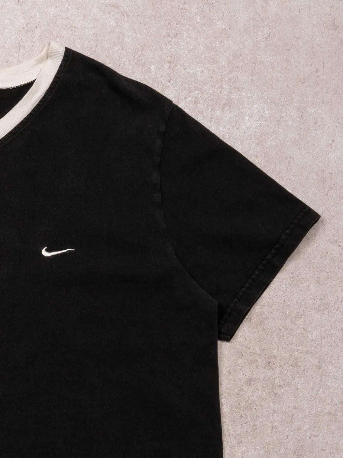 Vintage 90s Washed Black + White Nike V Neck Tee (S) sold by Rebalance Vintage product image thumbnail 3