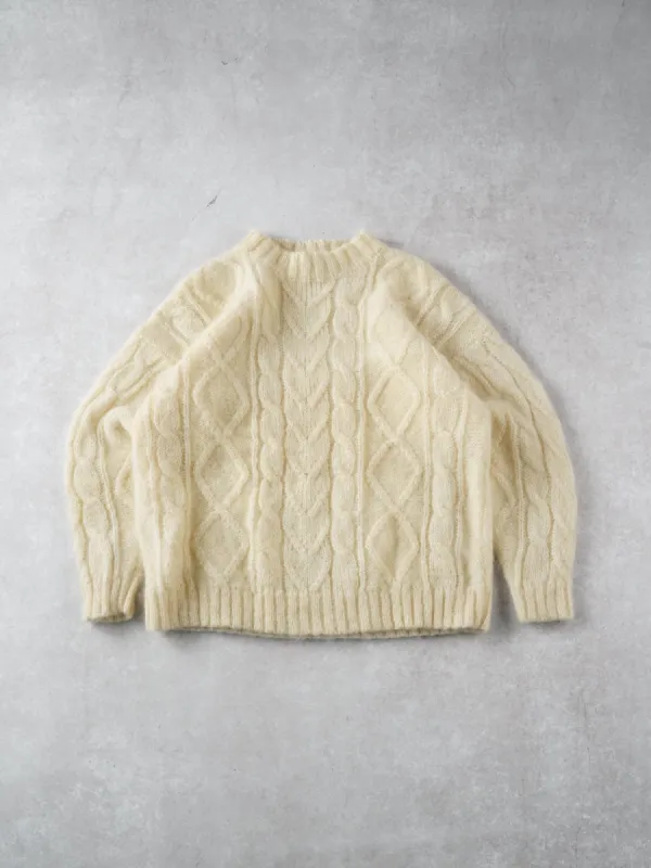 Vintage 90s Beige Mohair Cable Knit Sweater (M) sold by Rebalance Vintage