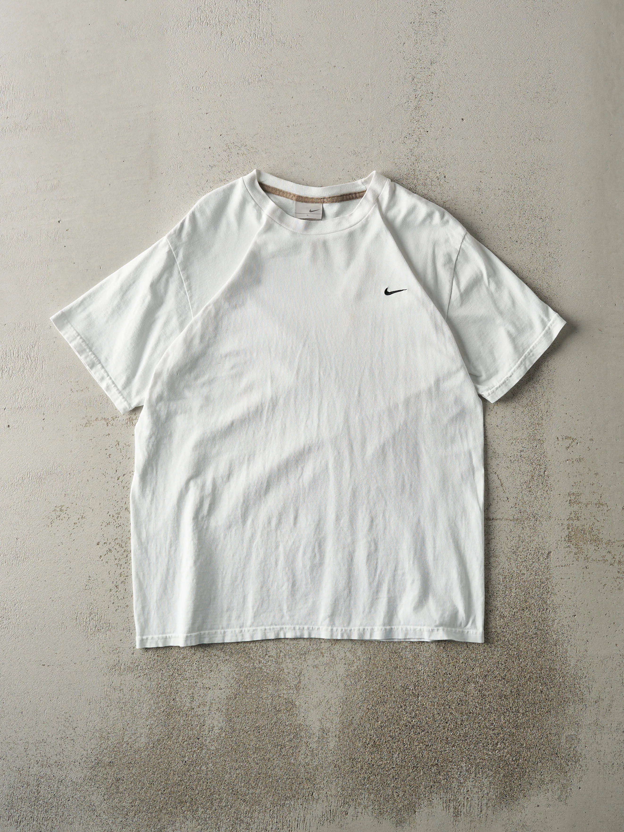 Vintage Y2K White Nike Swoosh Embroidered Tee (M) sold by Rebalance Vintage
