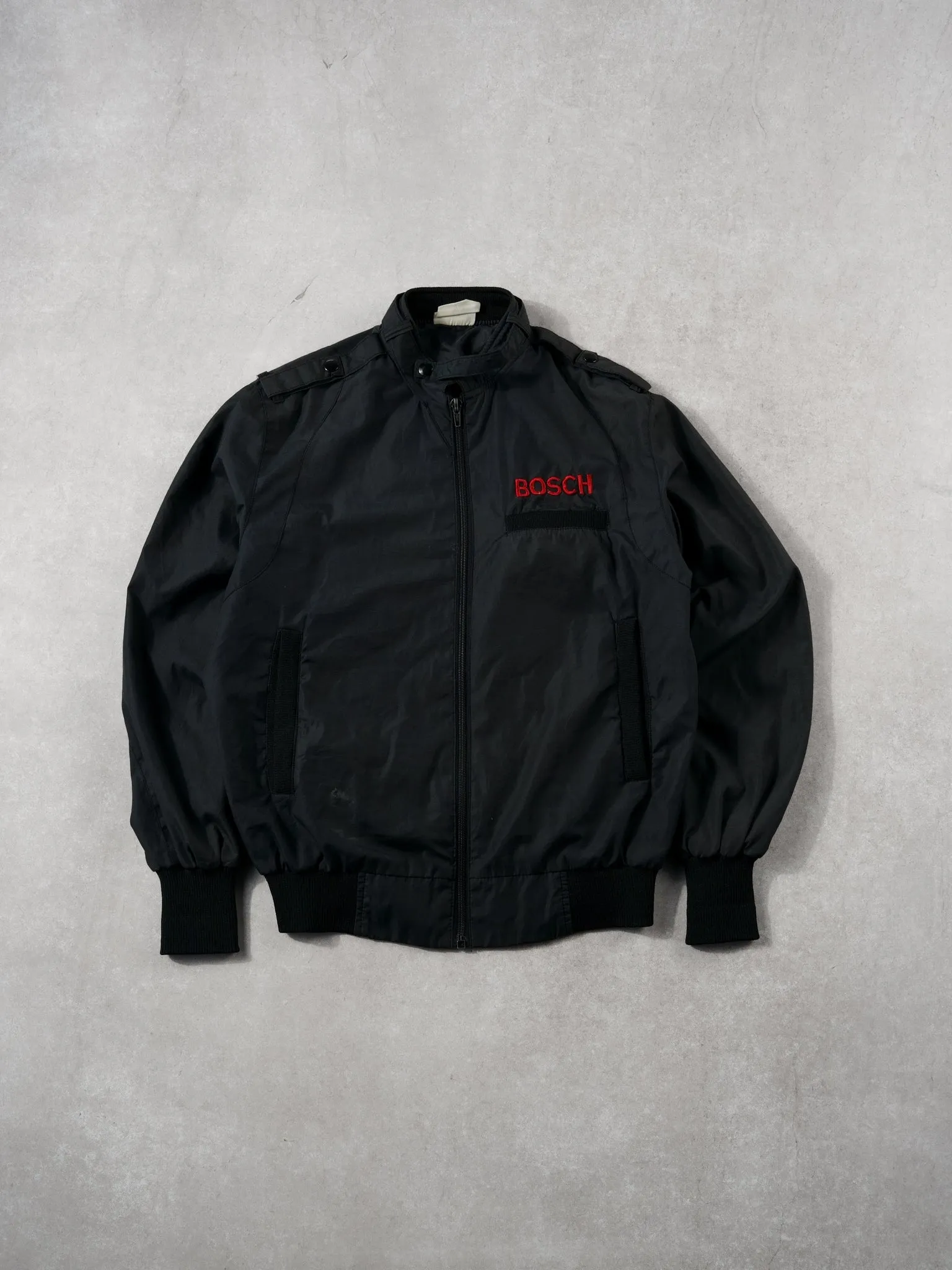 Vintage 80s Black Bosch Light Bomber Jacket (M) sold by Rebalance Vintage