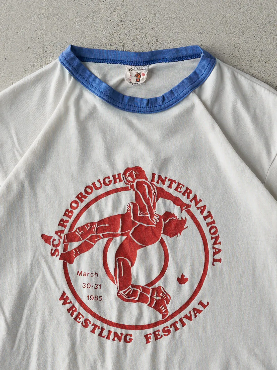 Vintage 85' Scarborough International Wrestling Festival Ringer Tee (XS/S) sold by Rebalance Vintage product image thumbnail 2