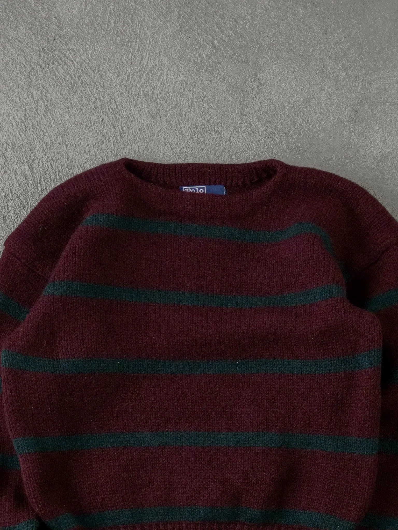 Vintage 90s Maroon Polo By Ralph Lauren Striped Wool Crewneck (M) sold by Rebalance Vintage product image thumbnail 2