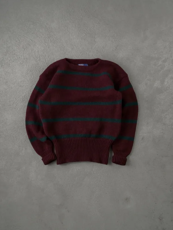 Vintage 90s Maroon Polo By Ralph Lauren Striped Wool Crewneck (M) sold by Rebalance Vintage