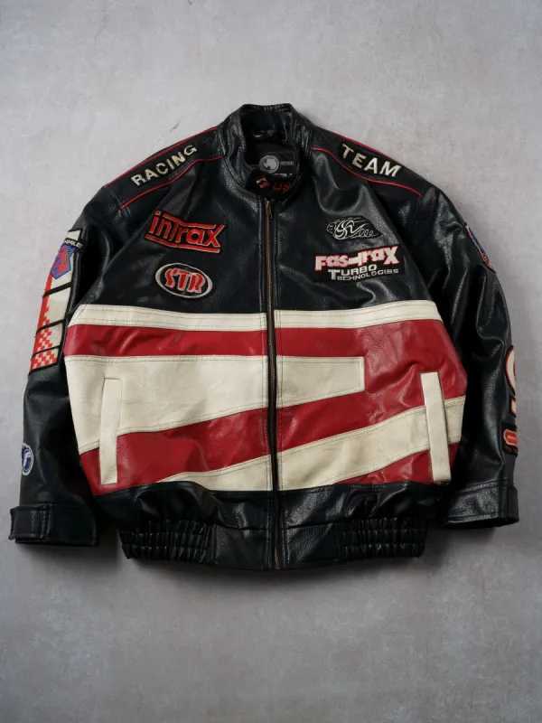 Vintage Black, Red and White Don't Die #9 Leather Biker Jacket (XL) sold by Rebalance Vintage