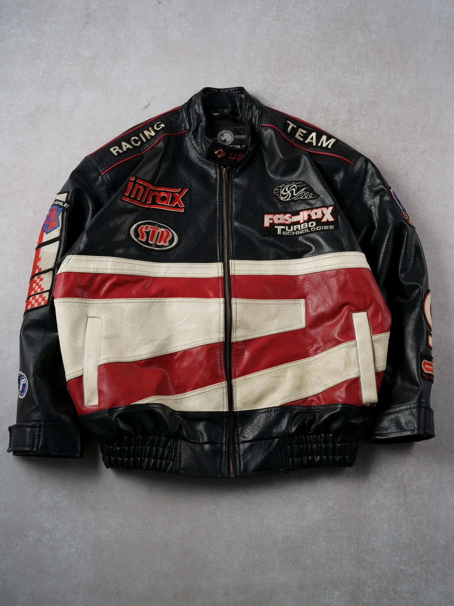 Vintage Black, Red and White Don't Die #9 Leather Biker Jacket (XL) sold by Rebalance Vintage