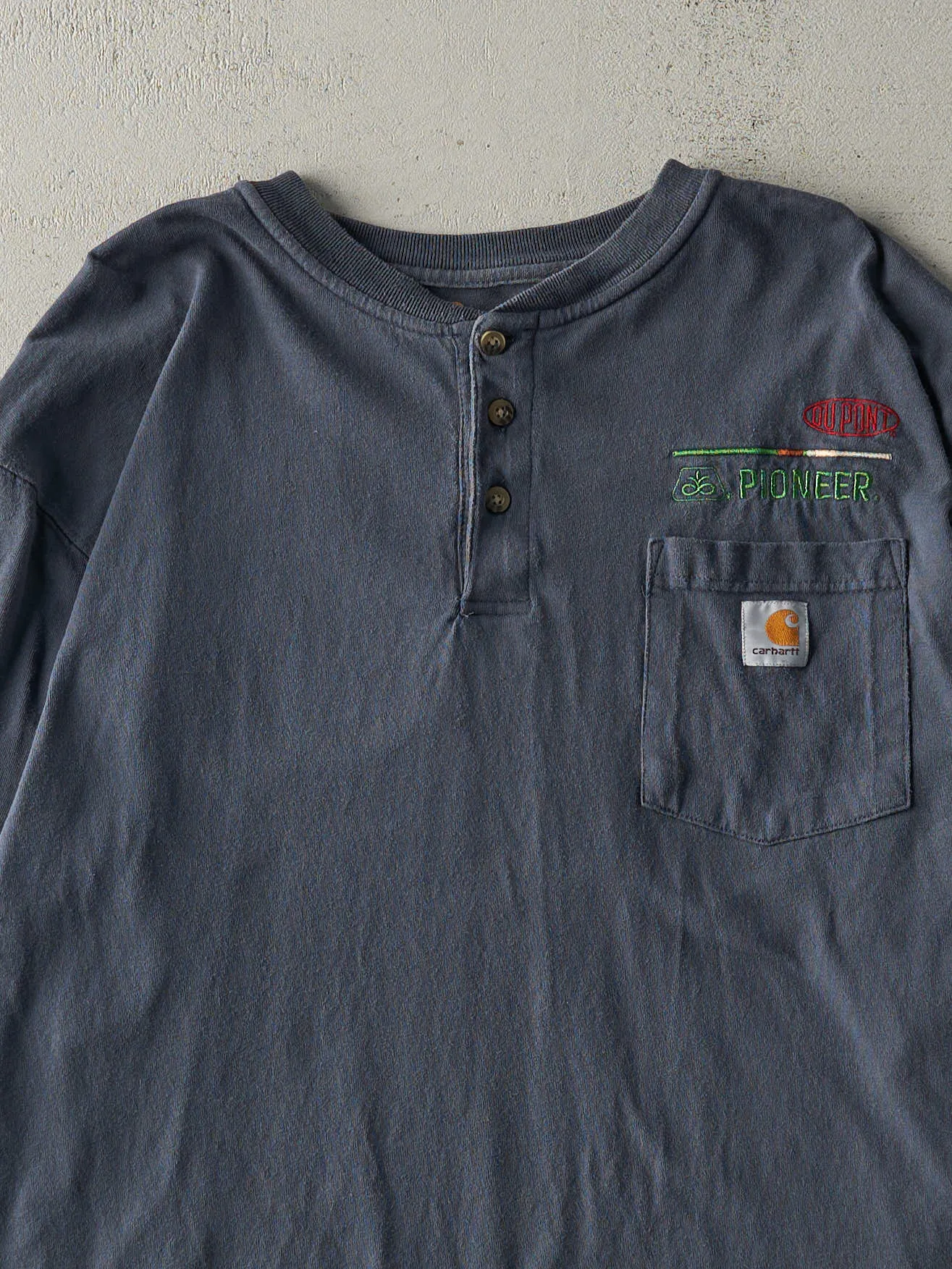Vintage Y2K Navy Blue Carhartt Quarter Button Pocket Long Sleeve (L/XL) sold by Rebalance Vintage product image thumbnail 2