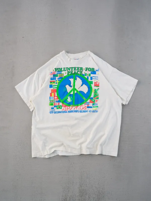 Vintage 90s White Single Stitched Volunteer for Peace Graphic Tee (M) sold by Rebalance Vintage