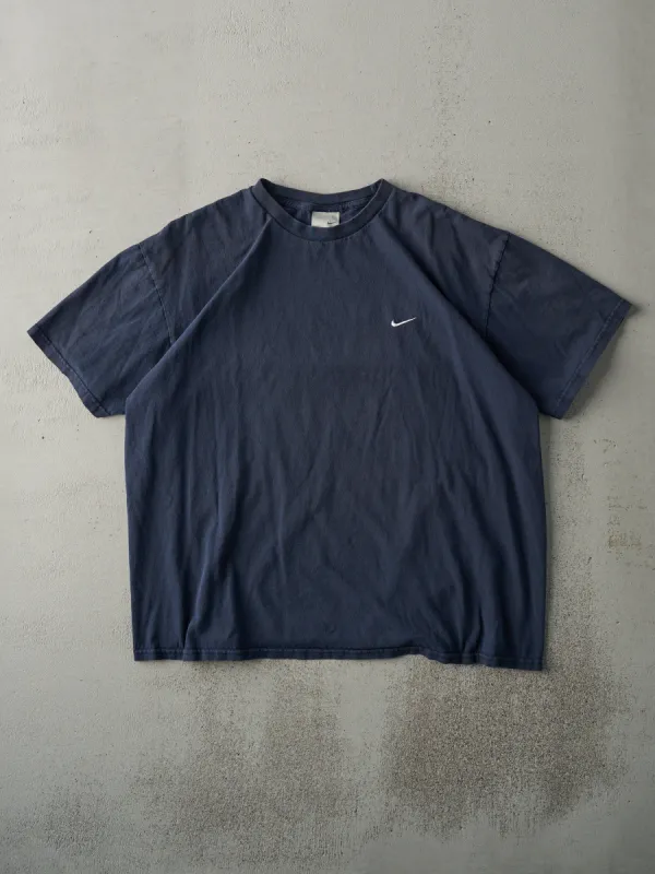 Vintage Y2K Navy Blue Nike Swoosh Embroidered Tee (L) sold by Rebalance Vintage