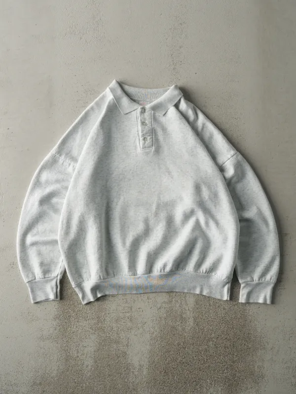 Vintage 90s Heather Grey Quarter Button Blank Boxy Sweatshirt (L) sold by Rebalance Vintage