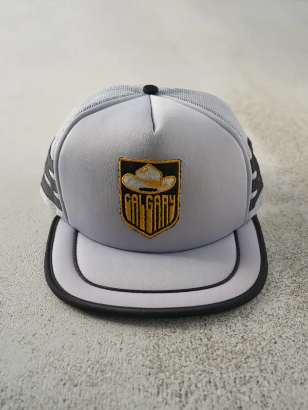 Vintage 80s Grey Calgary Foam Trucker Hat sold by Rebalance Vintage