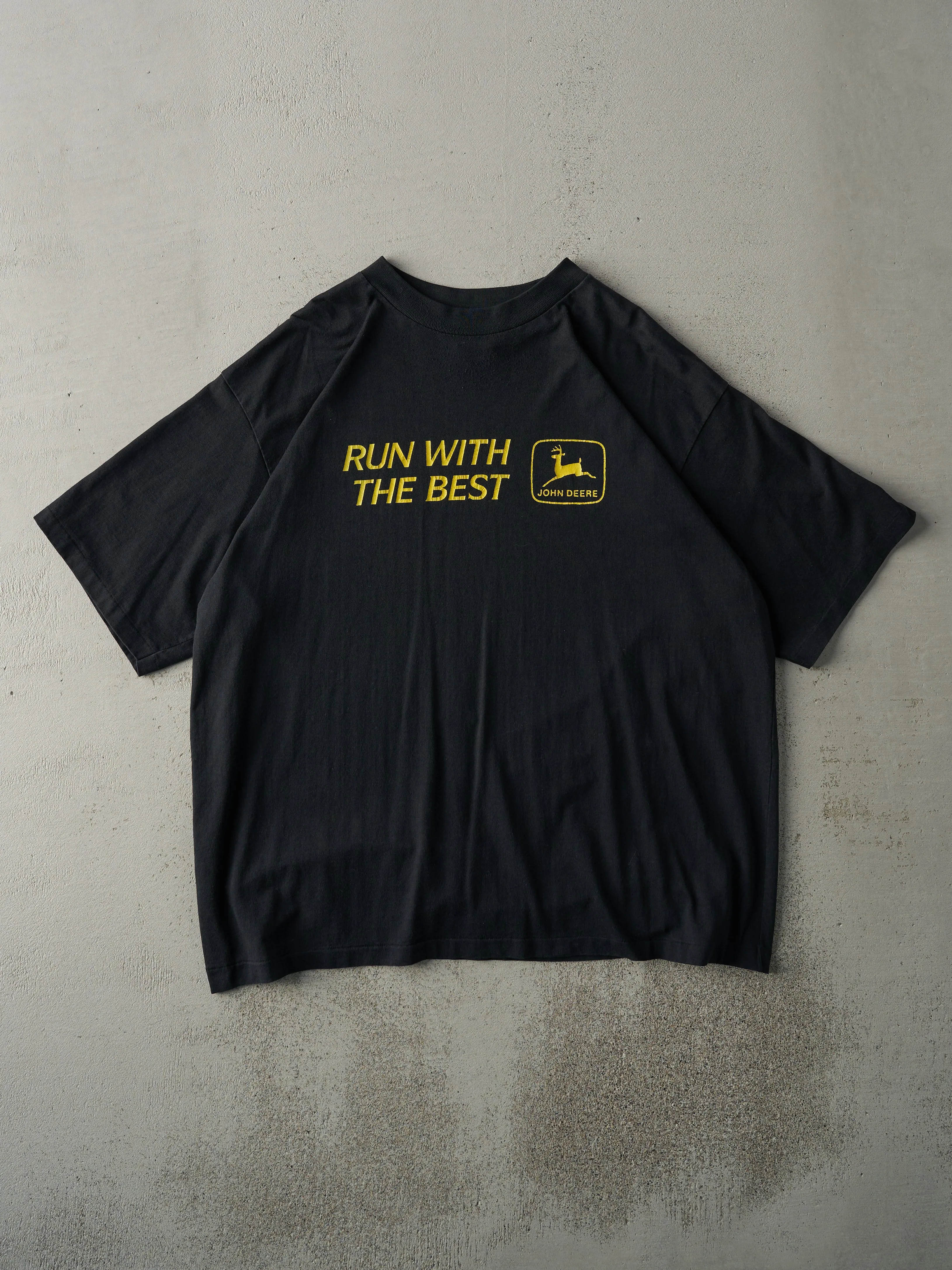 Vintage 90s Black John Deere "Run With the Best" Single Stitch Tee (L) sold by Rebalance Vintage