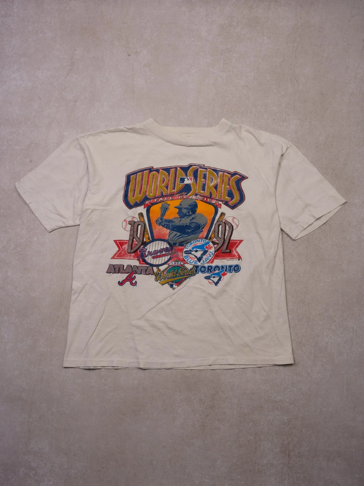 Vintage 92' Fall World Series Braves Vs Blue Jays Graphic Tee (L) sold by Rebalance Vintage