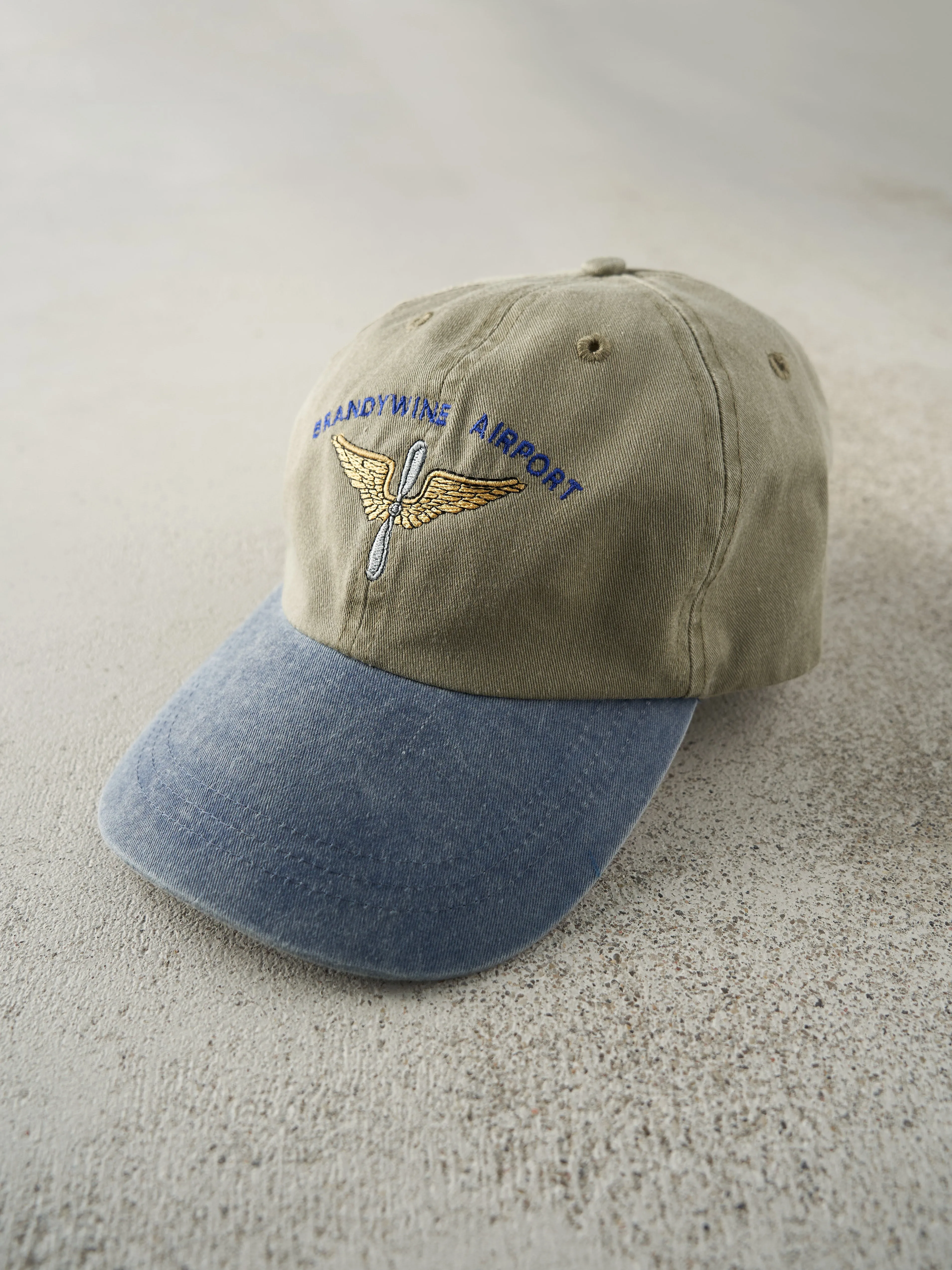 Vintage 90s Beige & Blue Brandywine Airport Leather Strap Back Hat sold by Rebalance Vintage product image thumbnail 2