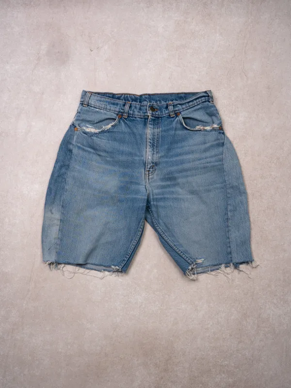 Vintage 70s Blue Levi 619 Denim Cut Off Ripped Shorts (32 x 10) sold by Rebalance Vintage