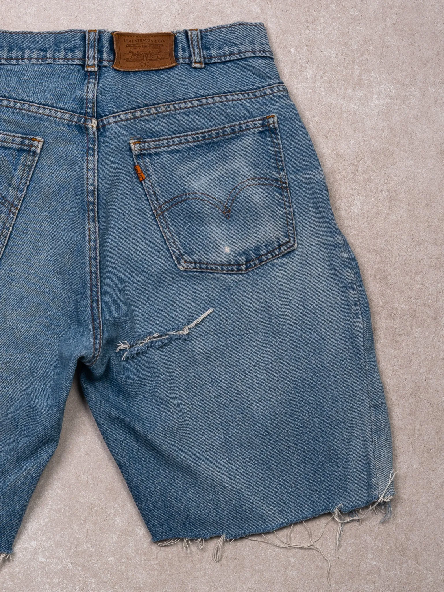 Vintage 70s Blue Levi 619 Denim Cut Off Ripped Shorts (32 x 10) sold by Rebalance Vintage product image thumbnail 4