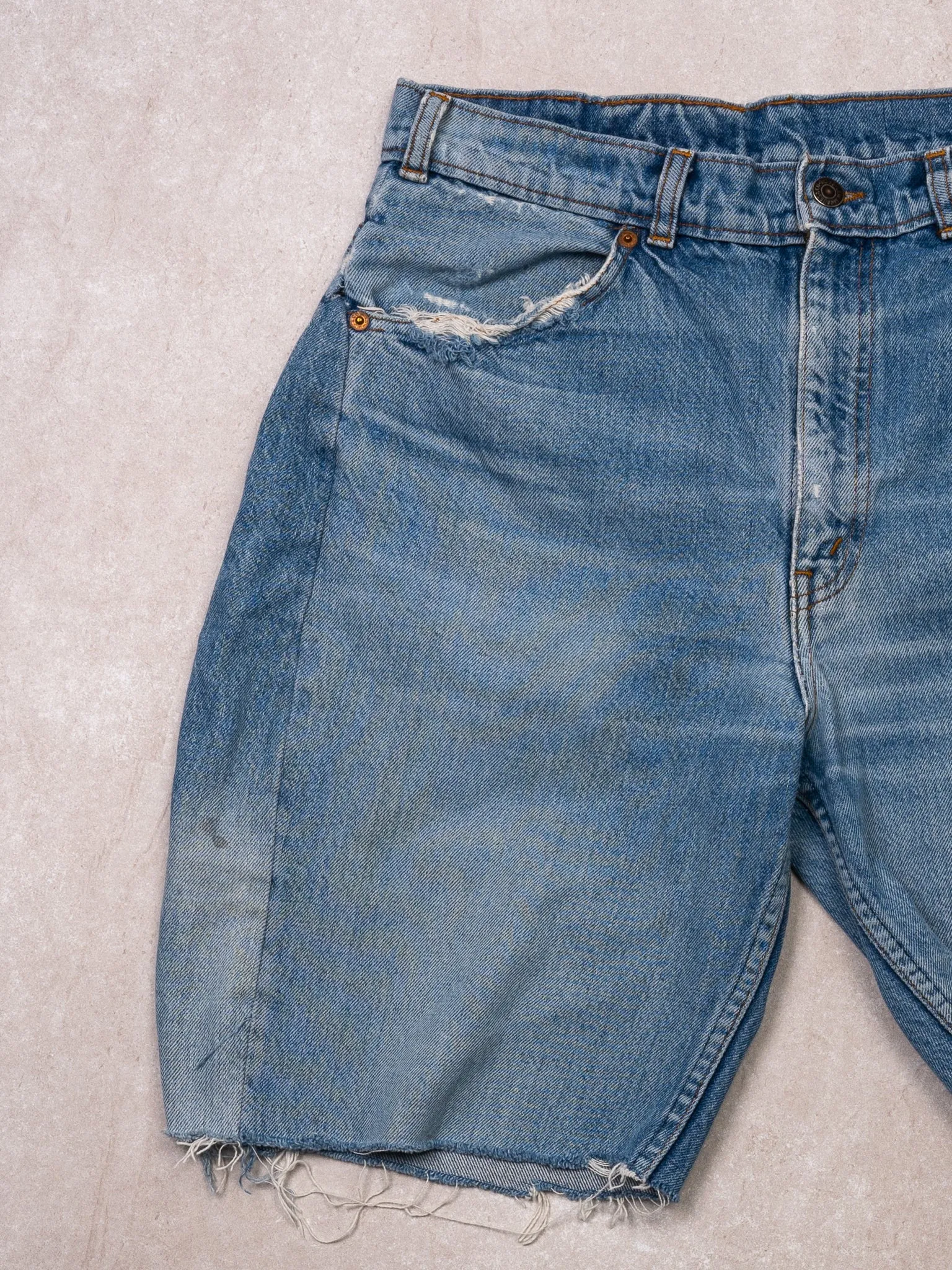 Vintage 70s Blue Levi 619 Denim Cut Off Ripped Shorts (32 x 10) sold by Rebalance Vintage product image thumbnail 2