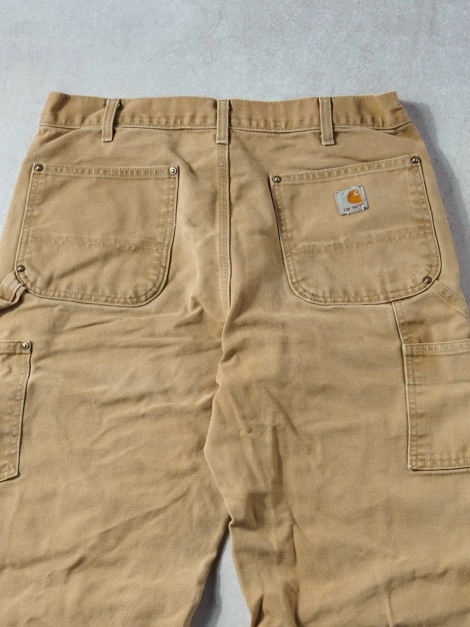 Vintage 90s Faded Khaki Dungeree Fit Carhartt Double Knee Carpenter Pants (34x35) sold by Rebalance Vintage product image thumbnail 4