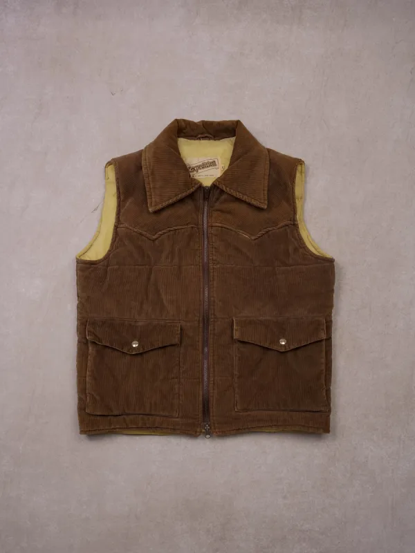 Vintage 80s Expedition Brown Puff Corduroy Vest (M) sold by Rebalance Vintage