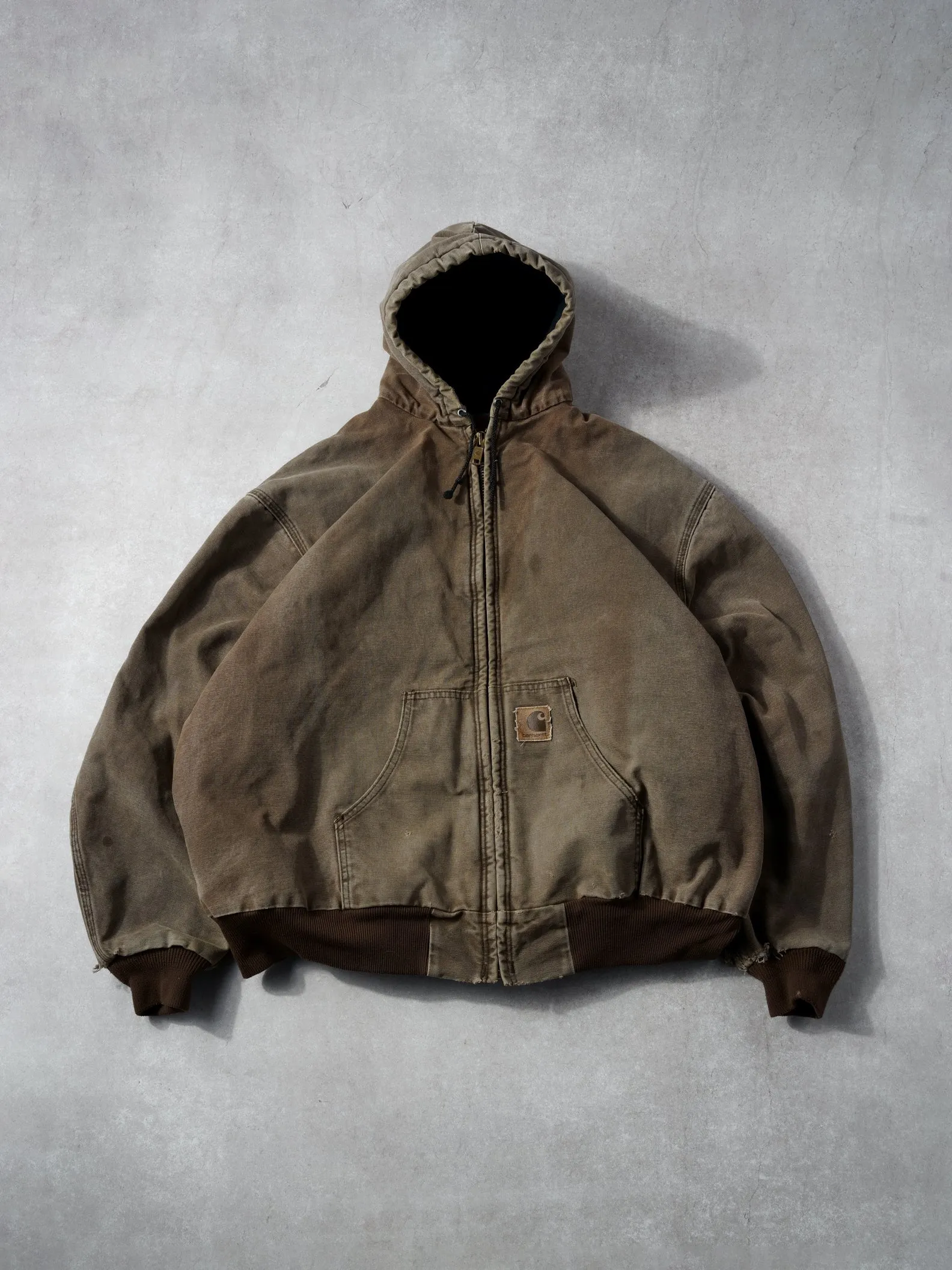 Vintage 90 Faded Brown Carhartt Hooded Workwear Jacket (XXL) sold by Rebalance Vintage product image thumbnail 2