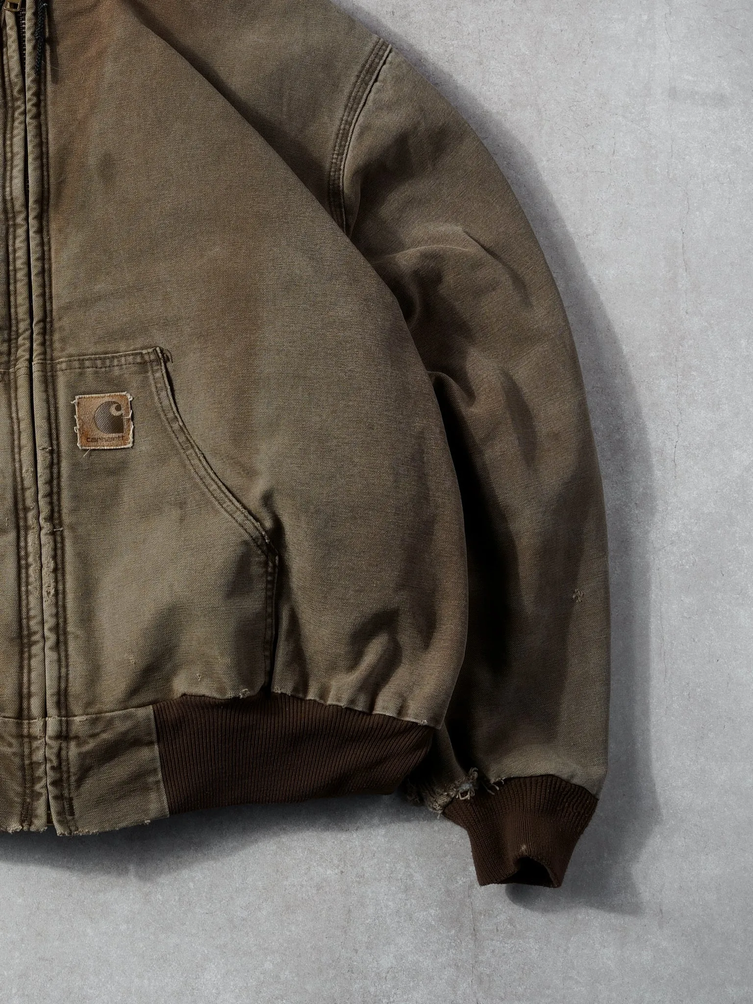 Vintage 90 Faded Brown Carhartt Hooded Workwear Jacket (XXL) sold by Rebalance Vintage product image thumbnail 4