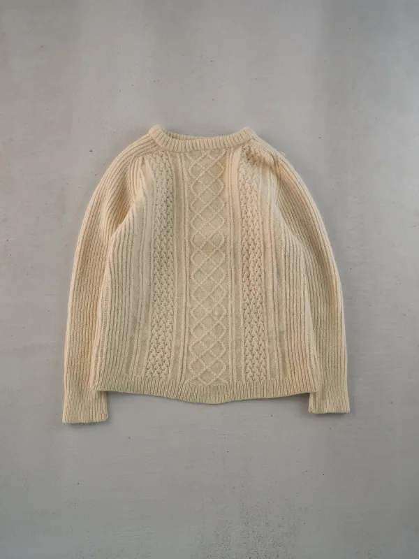 Vintage 90s Beige British Wool Collection Cable Knit Wool Sweater (M) sold by Rebalance Vintage