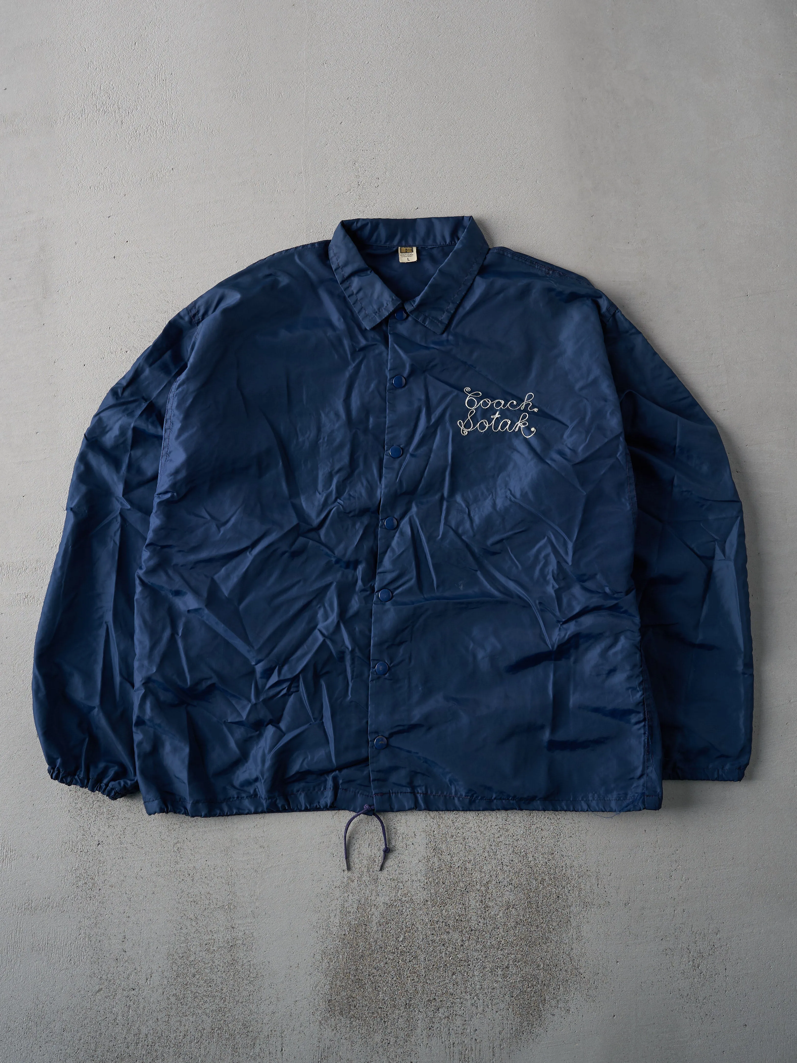 Vintage 70s Navy Chain Stitched Wrestling Coaches Jacket (L) sold by Rebalance Vintage