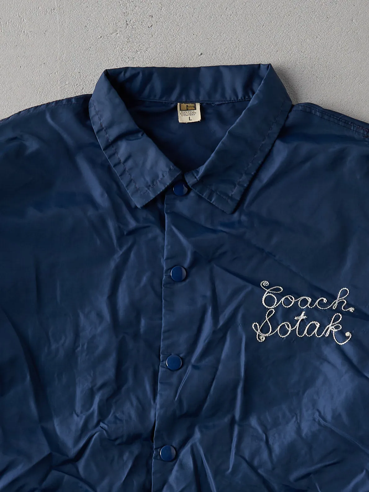 Vintage 70s Navy Chain Stitched Wrestling Coaches Jacket (L) sold by Rebalance Vintage product image thumbnail 3