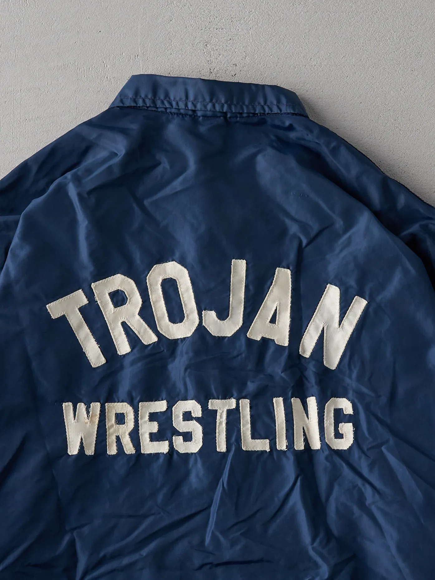 Vintage 70s Navy Chain Stitched Wrestling Coaches Jacket (L) sold by Rebalance Vintage product image thumbnail 4