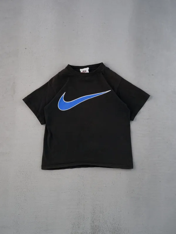 Vintage 90s Black and Blue Nike Swoosh Graphic Tee (S) sold by Rebalance Vintage