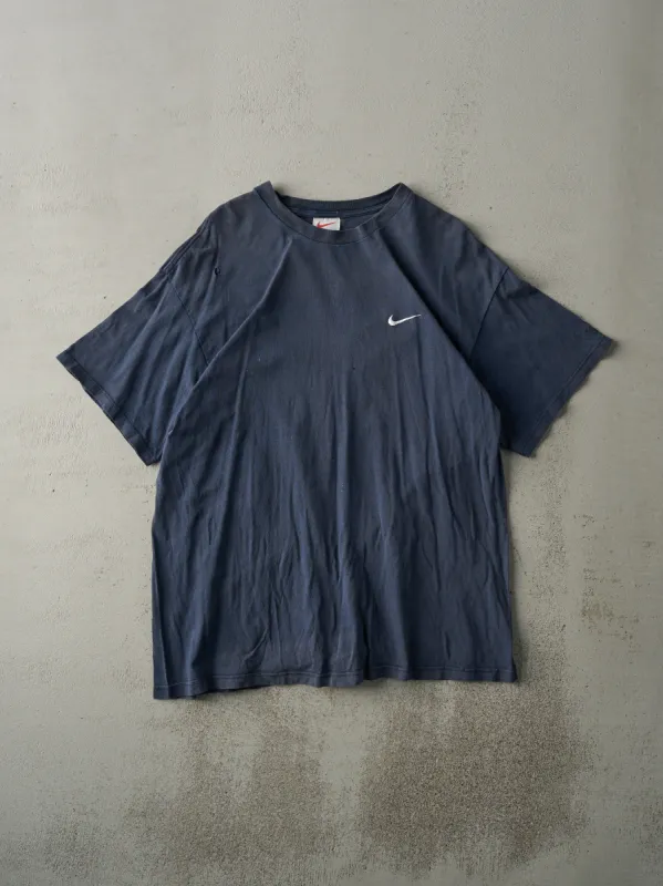 Vintage 90s Faded Navy Blue Nike Embroidered Swoosh Tee (L) sold by Rebalance Vintage