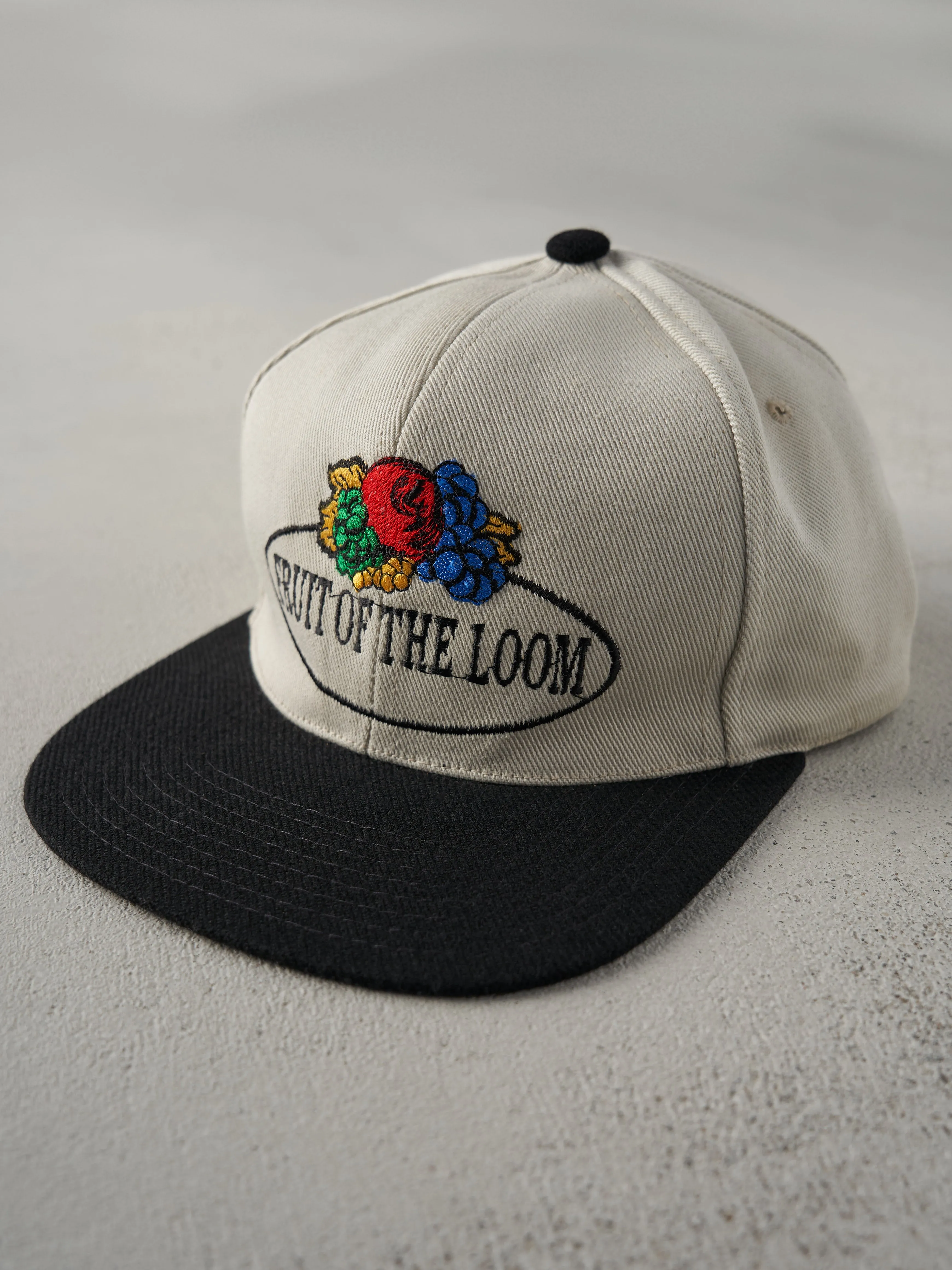 Vintage 90s Beige RARE Fruit Of The Loom Two Tone Embroidered Snapback Hat sold by Rebalance Vintage product image thumbnail 2