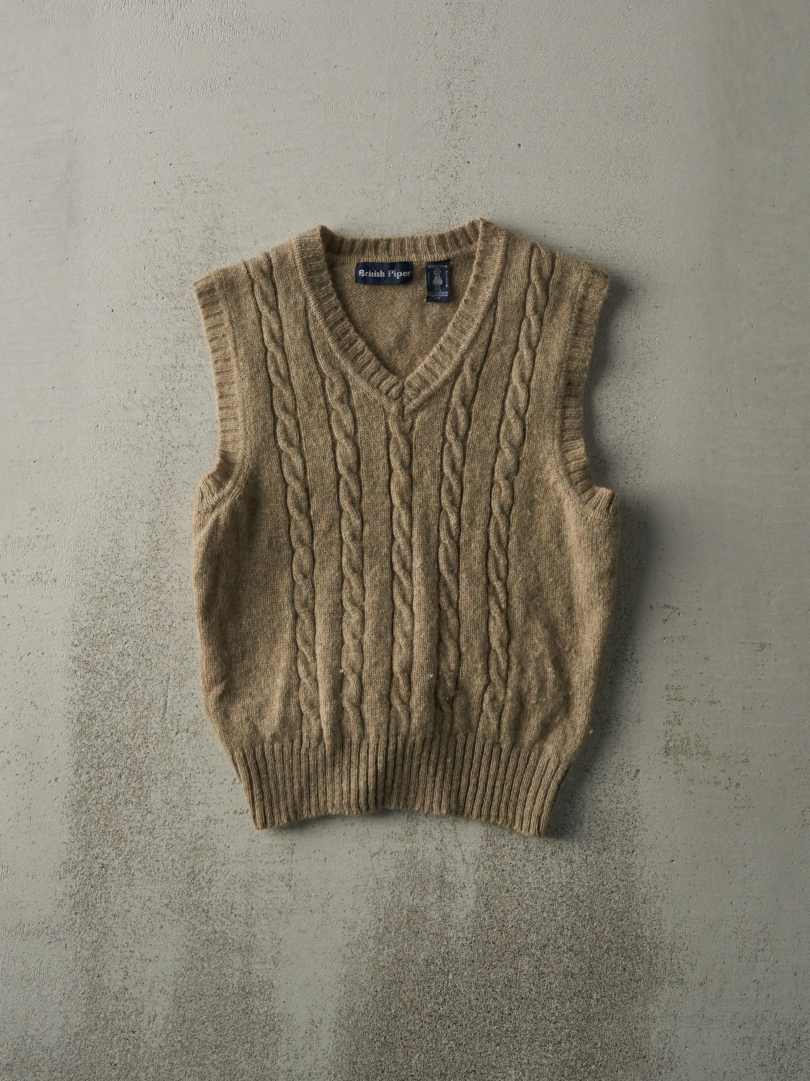 Vintage 80s Brown Wool Cable Knit Vest (XS) sold by Rebalance Vintage