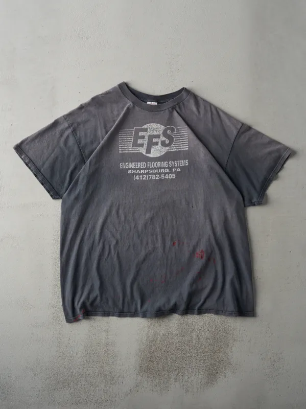 Vintage 90s Faded Black Engineered Flooring Systems Logo Tee (L/XL) sold by Rebalance Vintage
