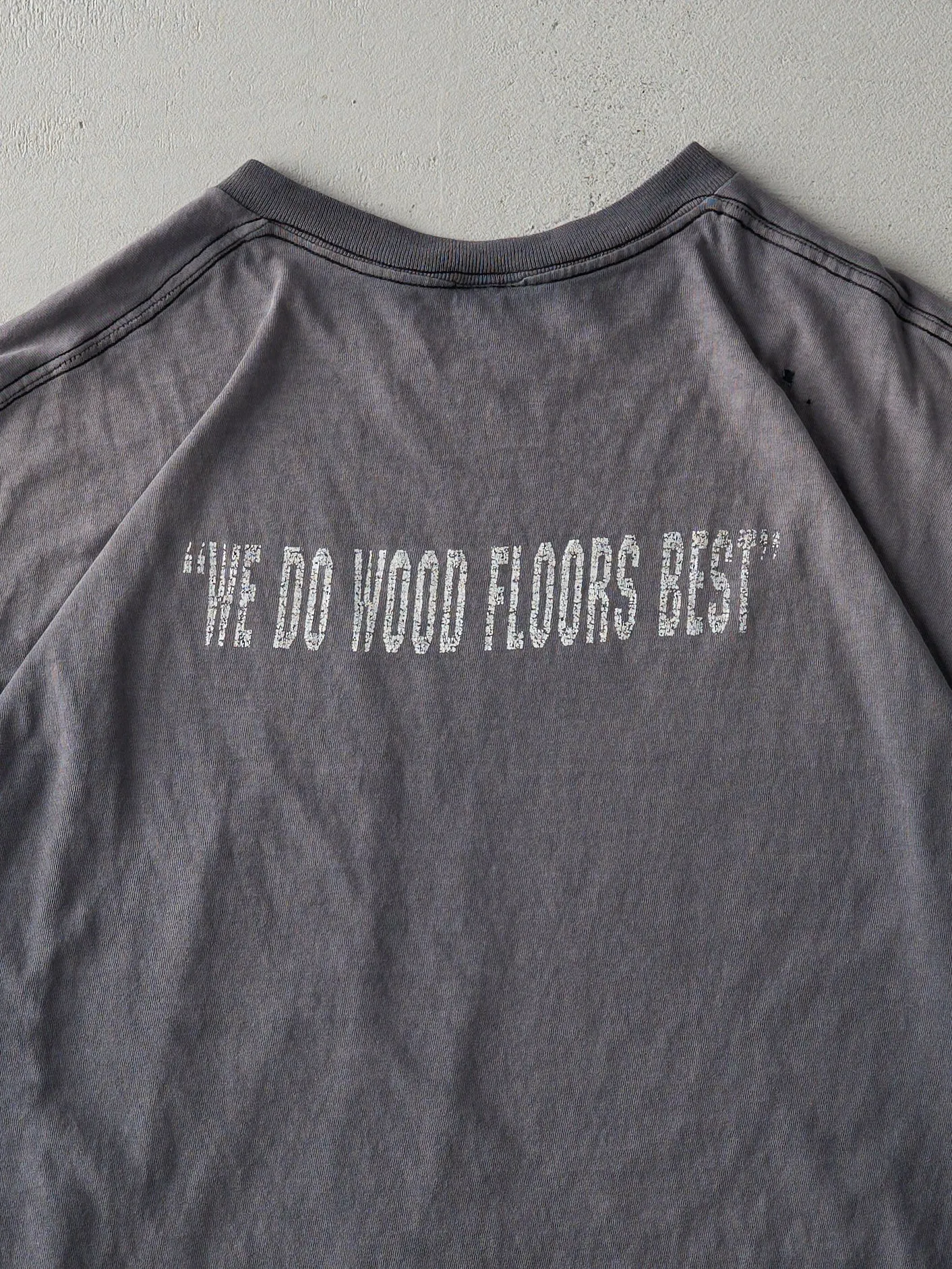 Vintage 90s Faded Black Engineered Flooring Systems Logo Tee (L/XL) sold by Rebalance Vintage product image thumbnail 5