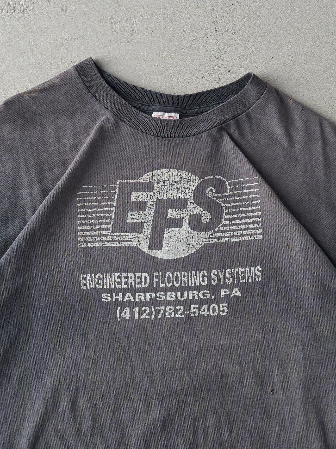 Vintage 90s Faded Black Engineered Flooring Systems Logo Tee (L/XL) sold by Rebalance Vintage product image thumbnail 4