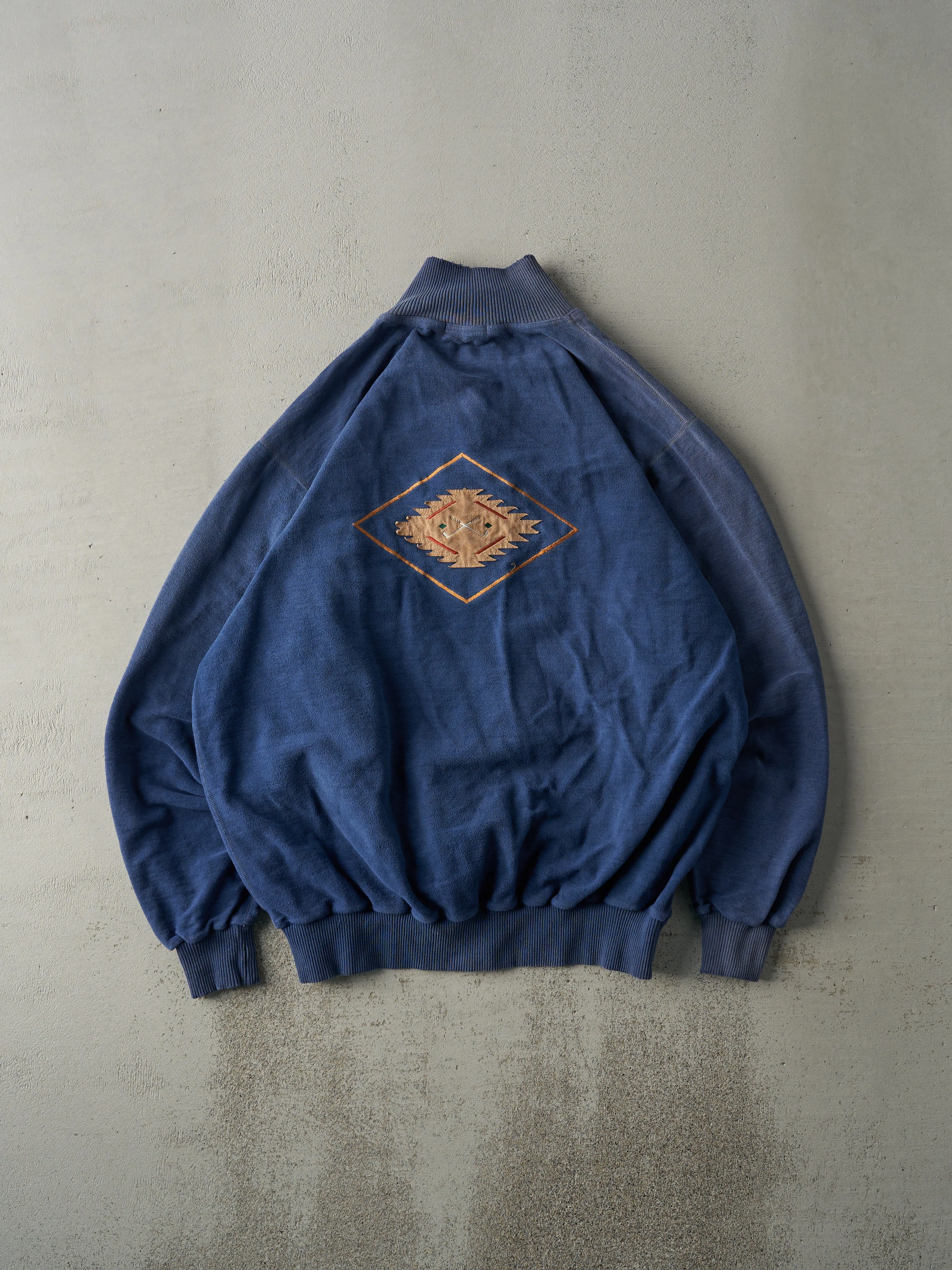 Vintage 90s Blue Inside Out Embroidered Golf Quarter Zip Sweater (XL) sold by Rebalance Vintage product image thumbnail 2