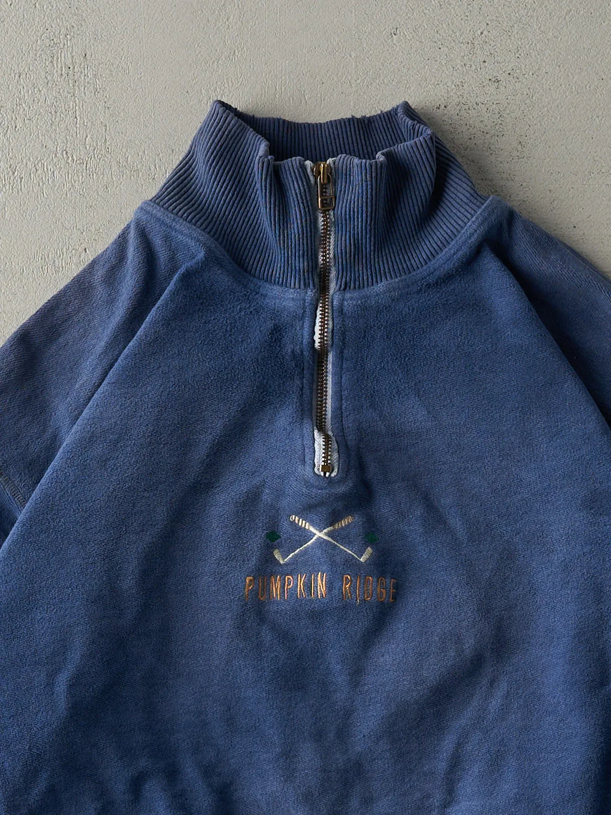 Vintage 90s Blue Inside Out Embroidered Golf Quarter Zip Sweater (XL) sold by Rebalance Vintage product image thumbnail 3