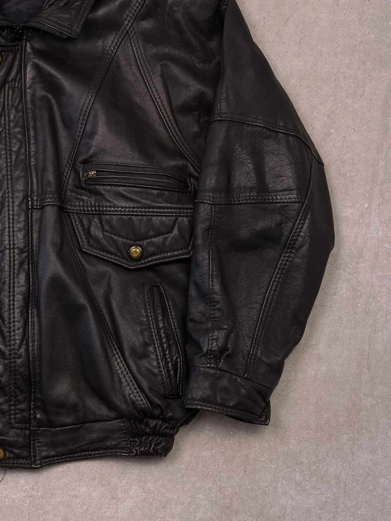 Vintage 90s Black Elazar Leather Bomber Jacket (M/L) sold by Rebalance Vintage product image thumbnail 3
