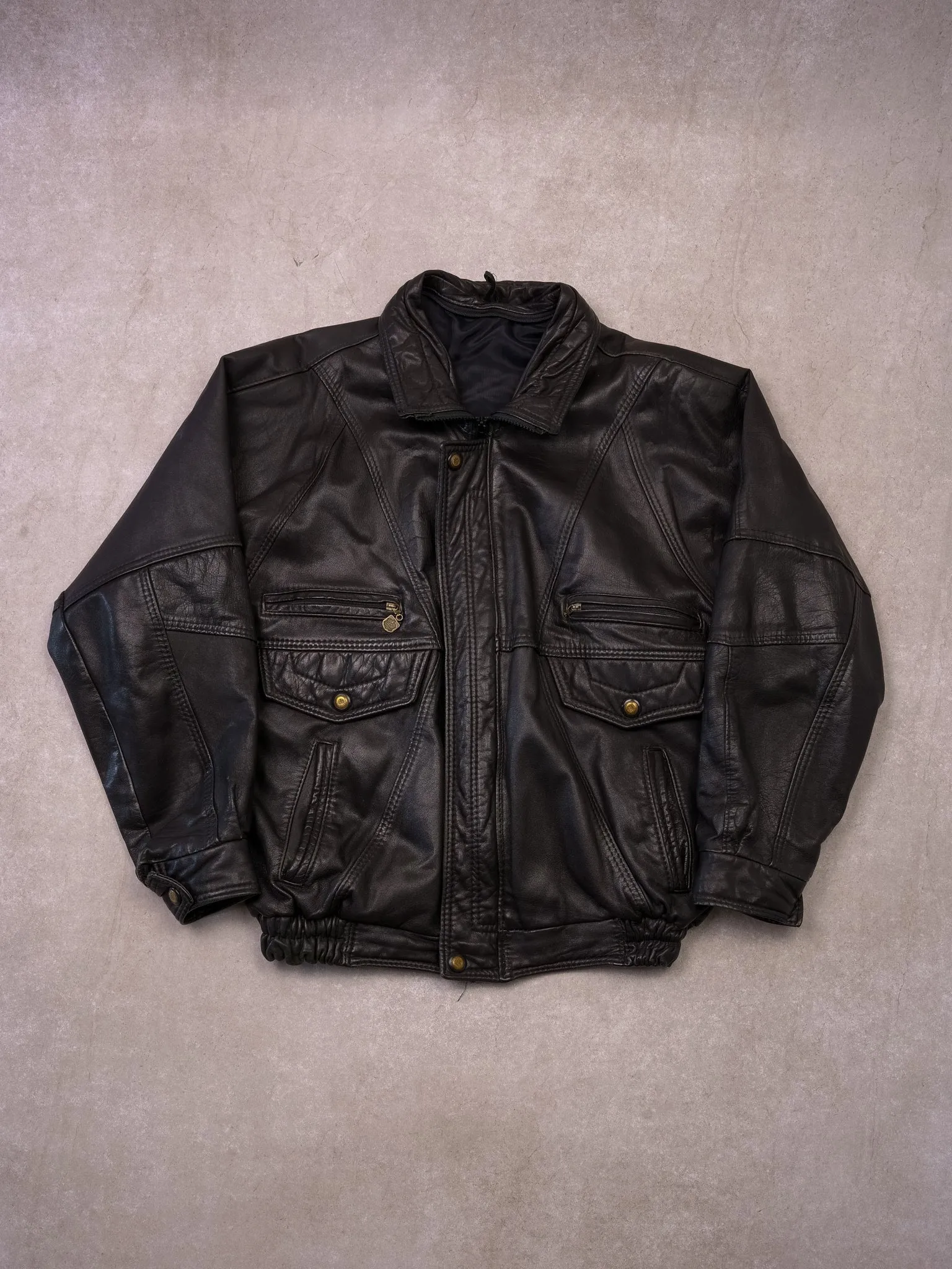 Vintage 90s Black Elazar Leather Bomber Jacket (M/L) sold by Rebalance Vintage