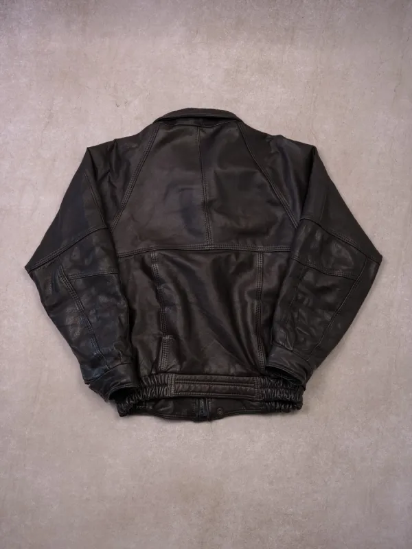 Vintage 90s Black Elazar Leather Bomber Jacket (M/L) | Parallel