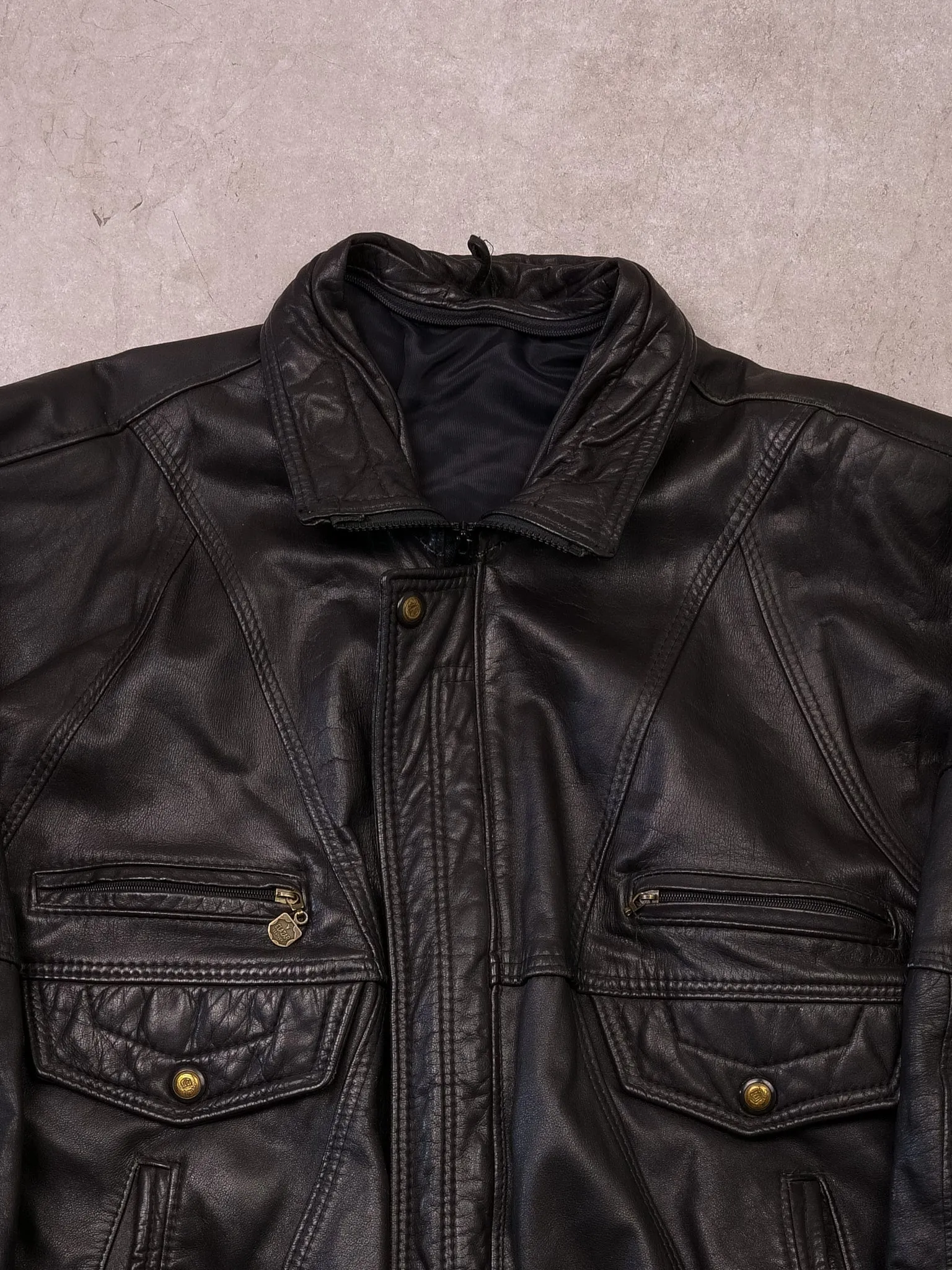 Vintage 90s Black Elazar Leather Bomber Jacket (M/L) sold by Rebalance Vintage product image thumbnail 2