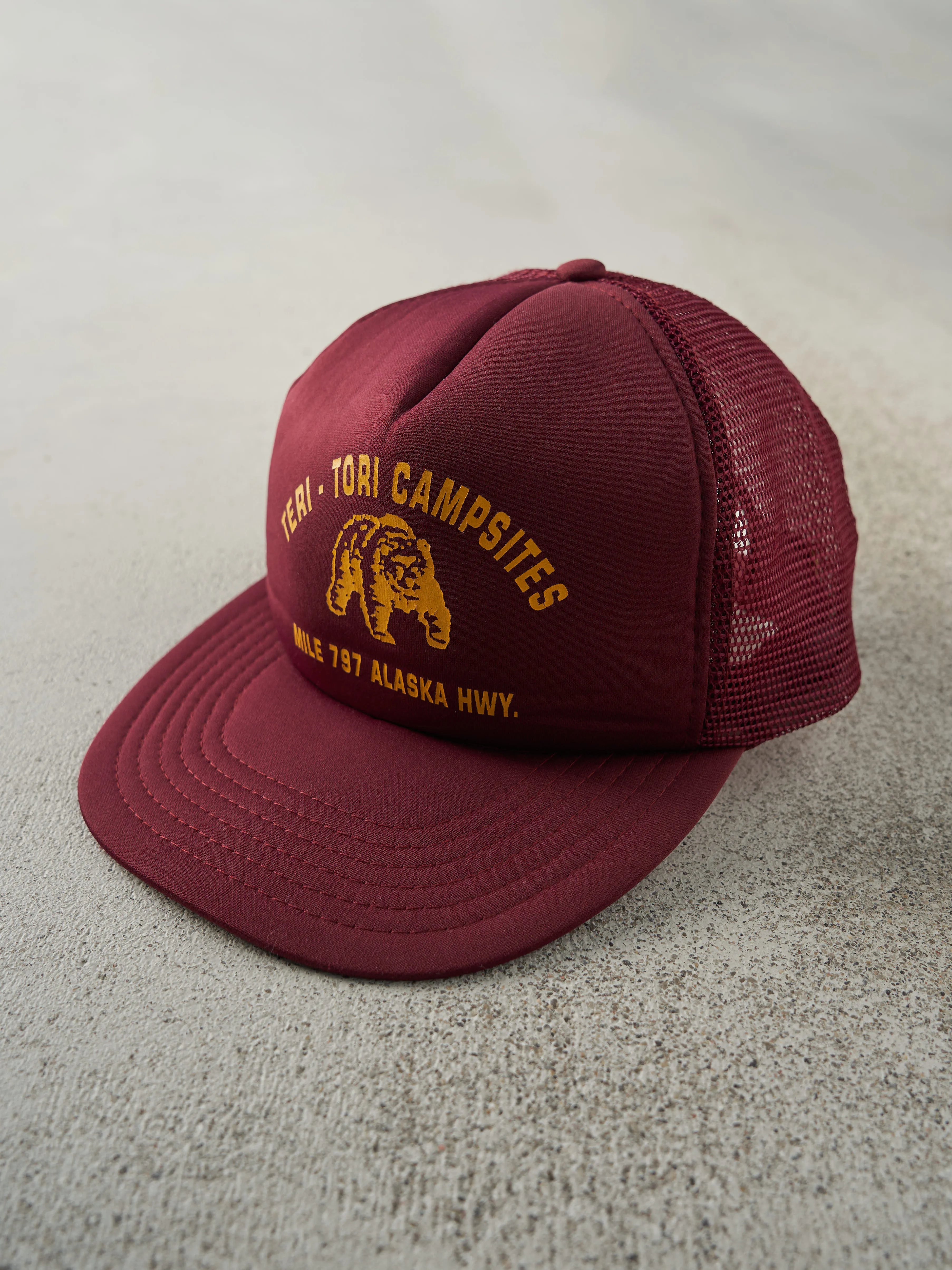 Vintage 80s Burgundy Camping Foam Trucker Hat sold by Rebalance Vintage product image thumbnail 2